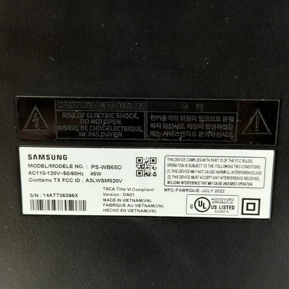 Samsung PS-WR65BB SUBWOOFER ONLY - FOR HW-T650